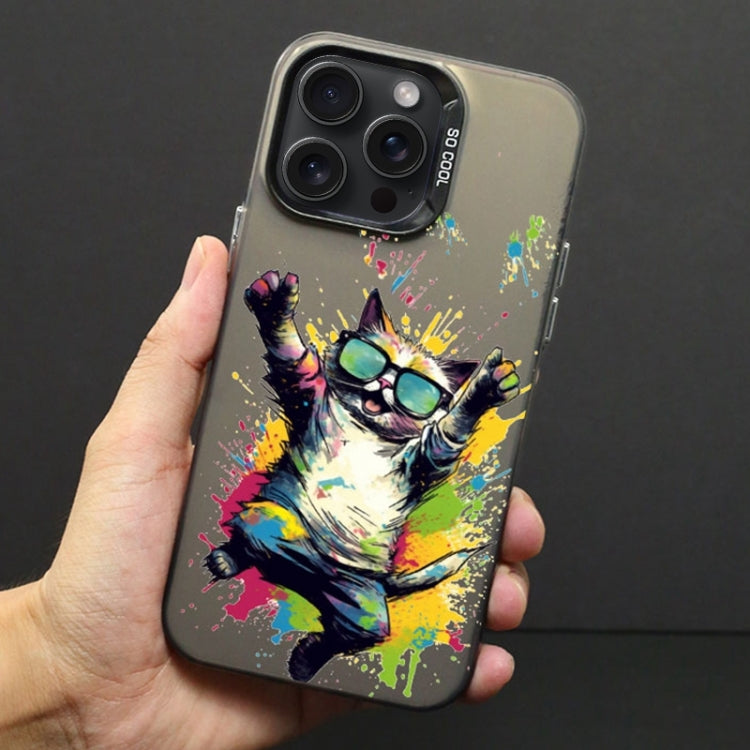 For iPhone 12 Pro Max Color Ink Frosted PC+TPU Phone Case(Glasses Cat)