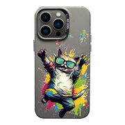 For iPhone 12 Pro Max Color Ink Frosted PC+TPU Phone Case(Glasses Cat)
