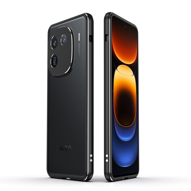 For vivo iQOO 12 Aurora Series Lens Protector + Metal Frame Phone Case(Black Silver)