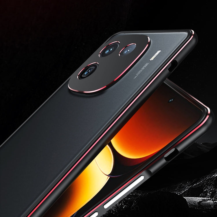 For vivo iQOO 12 Aurora Series Lens Protector + Metal Frame Phone Case(Black Silver)