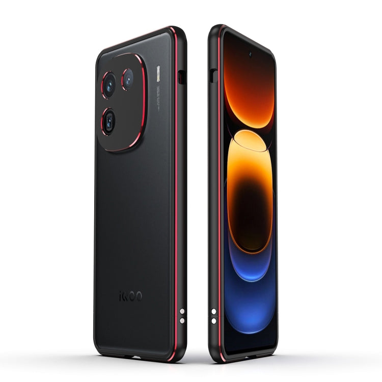 For vivo iQOO 12 Aurora Series Lens Protector + Metal Frame Phone Case(Black Red)