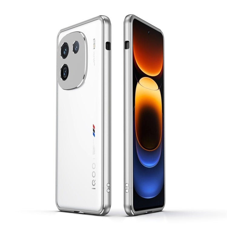 For vivo iQOO 12 Aurora Series Lens Protector + Metal Frame Phone Case(Silver)