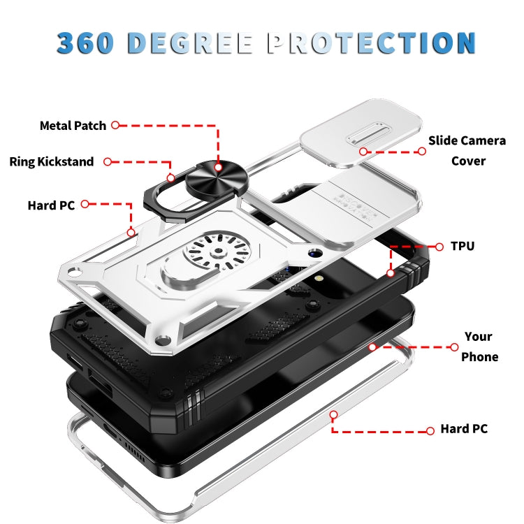 For Samsung Galaxy S24 5G Sliding Camshield TPU + PC Phone Case with Holder(White+Black)