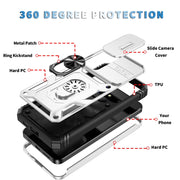For Samsung Galaxy S24 5G Sliding Camshield TPU + PC Phone Case with Holder(White+Black)
