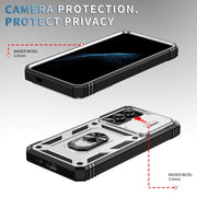 For Samsung Galaxy S24 5G Sliding Camshield TPU + PC Phone Case with Holder(White+Black)