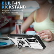 For Samsung Galaxy S24 5G Sliding Camshield TPU + PC Phone Case with Holder(White+Black)