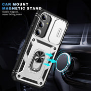 For Samsung Galaxy S24 5G Sliding Camshield TPU + PC Phone Case with Holder(White+Black)
