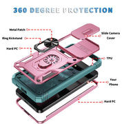 For Samsung Galaxy S24 5G Sliding Camshield TPU + PC Phone Case with Holder(Pink+Green)
