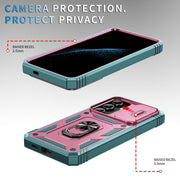 For Samsung Galaxy S24 5G Sliding Camshield TPU + PC Phone Case with Holder(Pink+Green)