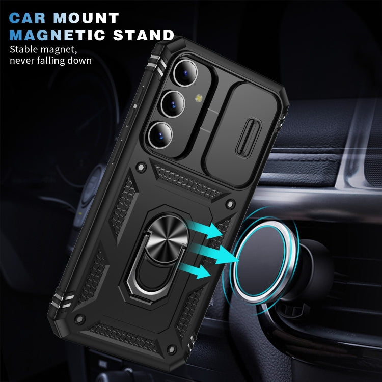 For Samsung Galaxy S24 5G Sliding Camshield TPU + PC Phone Case with Holder(Black)