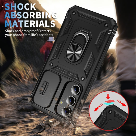 For Samsung Galaxy S24 5G Sliding Camshield TPU + PC Phone Case with Holder(Black)