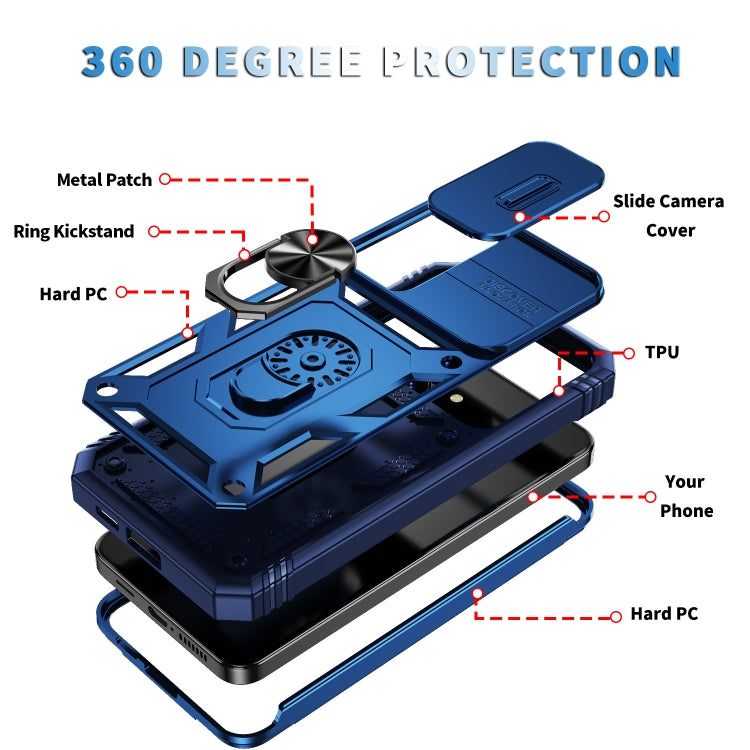 For Samsung Galaxy S24 5G Sliding Camshield TPU + PC Phone Case with Holder(Navy Blue)