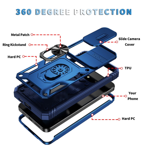For Samsung Galaxy S24 5G Sliding Camshield TPU + PC Phone Case with Holder(Navy Blue)