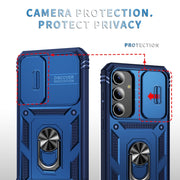 For Samsung Galaxy S24 5G Sliding Camshield TPU + PC Phone Case with Holder(Navy Blue)