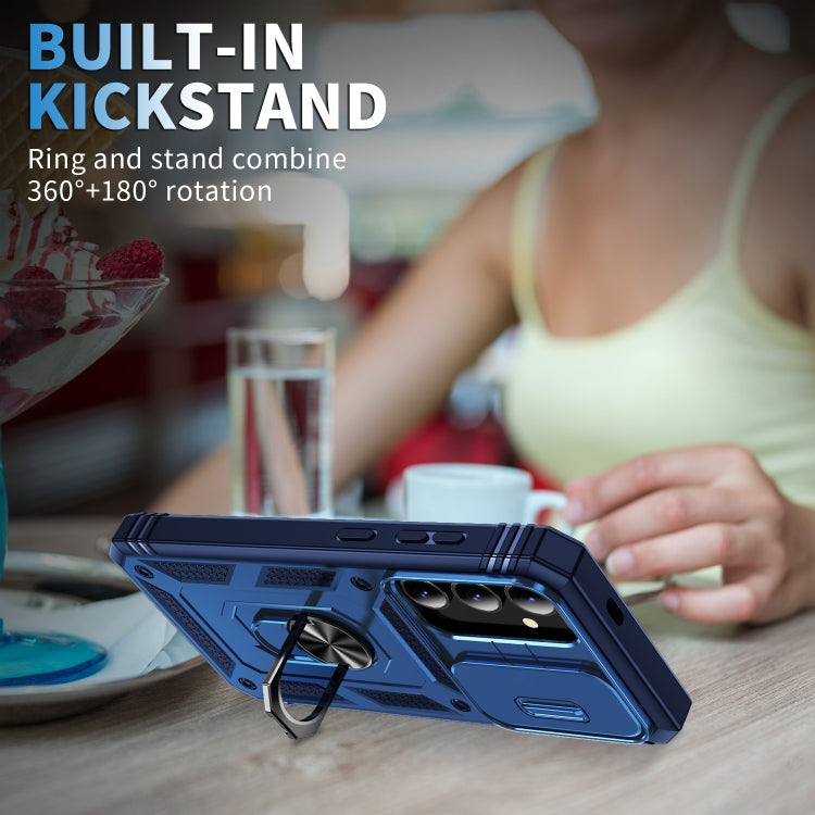 For Samsung Galaxy S24 5G Sliding Camshield TPU + PC Phone Case with Holder(Navy Blue)