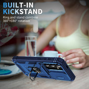 For Samsung Galaxy S24 5G Sliding Camshield TPU + PC Phone Case with Holder(Navy Blue)