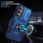 For Samsung Galaxy S24 5G Sliding Camshield TPU + PC Phone Case with Holder(Navy Blue)
