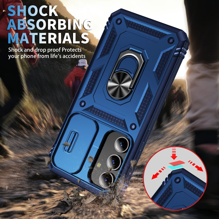 For Samsung Galaxy S24 5G Sliding Camshield TPU + PC Phone Case with Holder(Navy Blue)