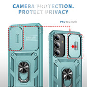 For Samsung Galaxy S24 5G Sliding Camshield TPU + PC Phone Case with Holder(Green)