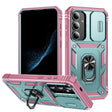 For Samsung Galaxy S24 5G Sliding Camshield TPU + PC Phone Case with Holder(Green+Pink) - Galaxy S24 5G Cases by PMC TechLife | Online Shopping South Africa | PMC TechLife
