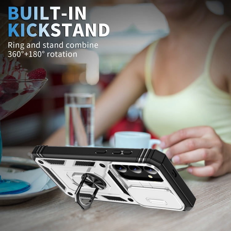 For Samsung Galaxy S24+ 5G Sliding Camshield TPU + PC Phone Case with Holder(White+Black)