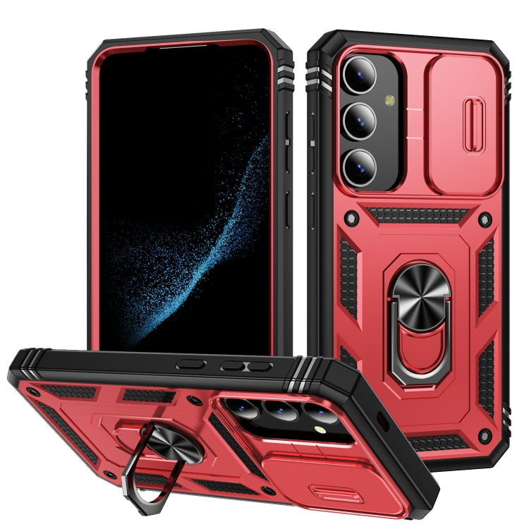 For Samsung Galaxy S24+ 5G Sliding Camshield TPU + PC Phone Case with Holder(Red+Black)