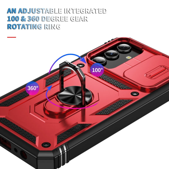 For Samsung Galaxy S24+ 5G Sliding Camshield TPU + PC Phone Case with Holder(Red+Black)
