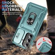 For Samsung Galaxy S24+ 5G Sliding Camshield TPU + PC Phone Case with Holder(Green)