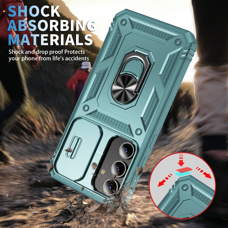 For Samsung Galaxy S24+ 5G Sliding Camshield TPU + PC Phone Case with Holder(Green)