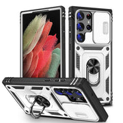 For Samsung Galaxy S24 Ultra 5G Sliding Camshield TPU + PC Phone Case with Holder(White+Black)