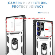 For Samsung Galaxy S24 Ultra 5G Sliding Camshield TPU + PC Phone Case with Holder(White+Black)