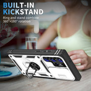 For Samsung Galaxy S24 Ultra 5G Sliding Camshield TPU + PC Phone Case with Holder(White+Black)