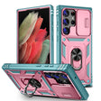 For Samsung Galaxy S24 Ultra 5G Sliding Camshield TPU + PC Phone Case with Holder(Pink+Green) - Galaxy S24 Ultra 5G Cases by PMC TechLife | Online Shopping South Africa | PMC TechLife