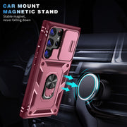 For Samsung Galaxy S24 Ultra 5G Sliding Camshield TPU + PC Phone Case with Holder(Pink+Rose Red)