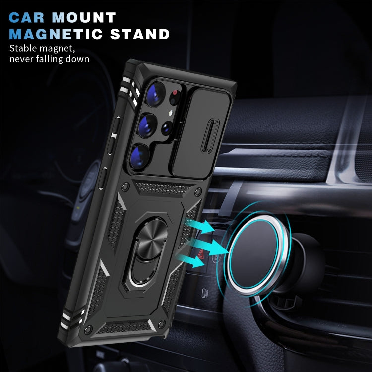 For Samsung Galaxy S24 Ultra 5G Sliding Camshield TPU + PC Phone Case with Holder(Black)