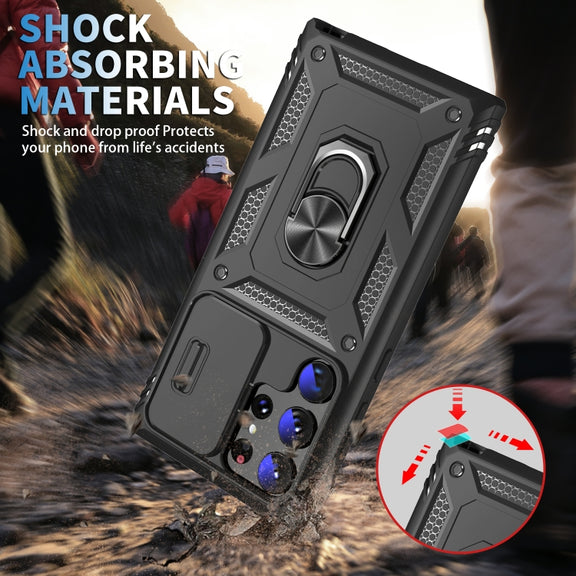 For Samsung Galaxy S24 Ultra 5G Sliding Camshield TPU + PC Phone Case with Holder(Black)