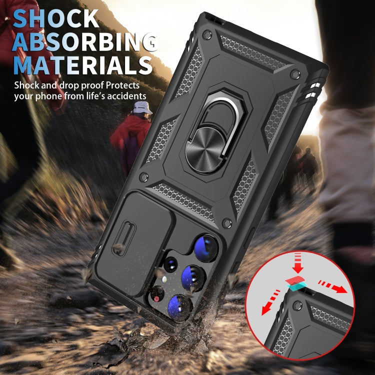For Samsung Galaxy S24 Ultra 5G Sliding Camshield TPU + PC Phone Case with Holder(Black)
