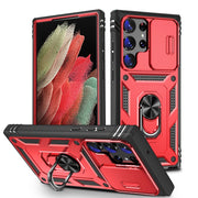 For Samsung Galaxy S24 Ultra 5G Sliding Camshield TPU + PC Phone Case with Holder(Red+Black)