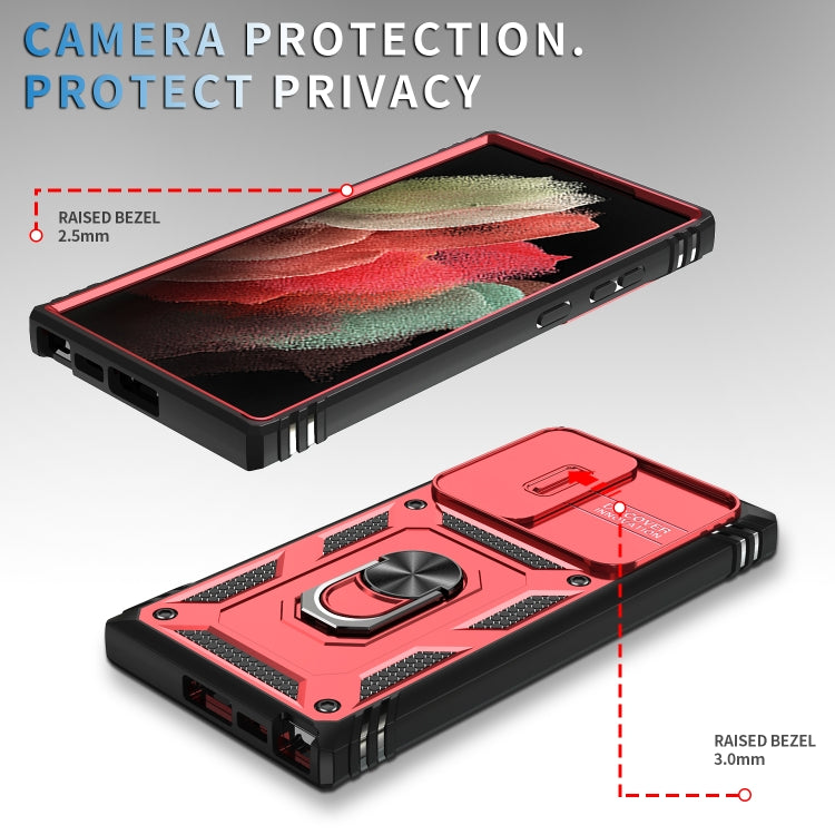 For Samsung Galaxy S24 Ultra 5G Sliding Camshield TPU + PC Phone Case with Holder(Red+Black)