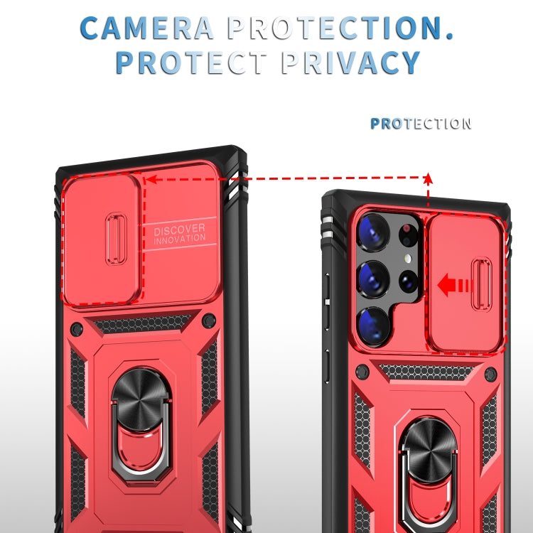 For Samsung Galaxy S24 Ultra 5G Sliding Camshield TPU + PC Phone Case with Holder(Red+Black)