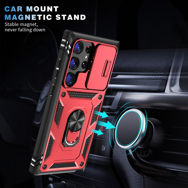 For Samsung Galaxy S24 Ultra 5G Sliding Camshield TPU + PC Phone Case with Holder(Red+Black)
