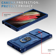 For Samsung Galaxy S24 Ultra 5G Sliding Camshield TPU + PC Phone Case with Holder(Navy Blue)