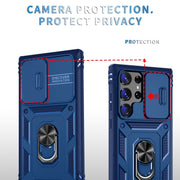 For Samsung Galaxy S24 Ultra 5G Sliding Camshield TPU + PC Phone Case with Holder(Navy Blue)