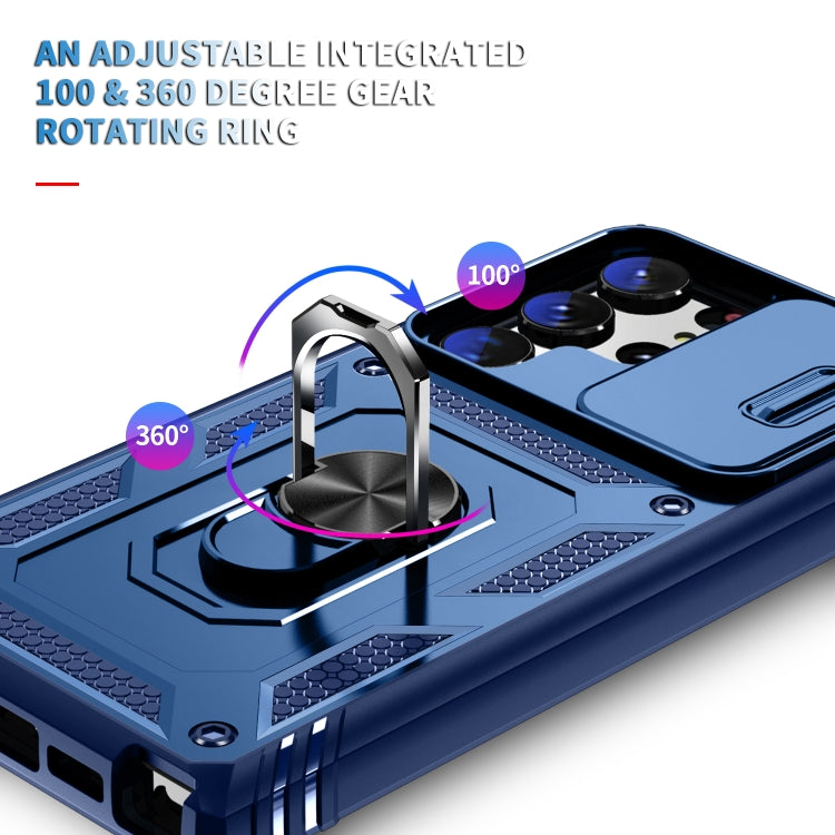 For Samsung Galaxy S24 Ultra 5G Sliding Camshield TPU + PC Phone Case with Holder(Navy Blue)