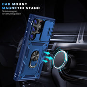 For Samsung Galaxy S24 Ultra 5G Sliding Camshield TPU + PC Phone Case with Holder(Navy Blue)