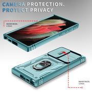 For Samsung Galaxy S24 Ultra 5G Sliding Camshield TPU + PC Phone Case with Holder(Green)