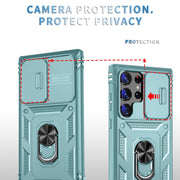 For Samsung Galaxy S24 Ultra 5G Sliding Camshield TPU + PC Phone Case with Holder(Green)
