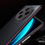 For vivo X100 Aurora Series Metal Frame Phone Case(Black Silver)
