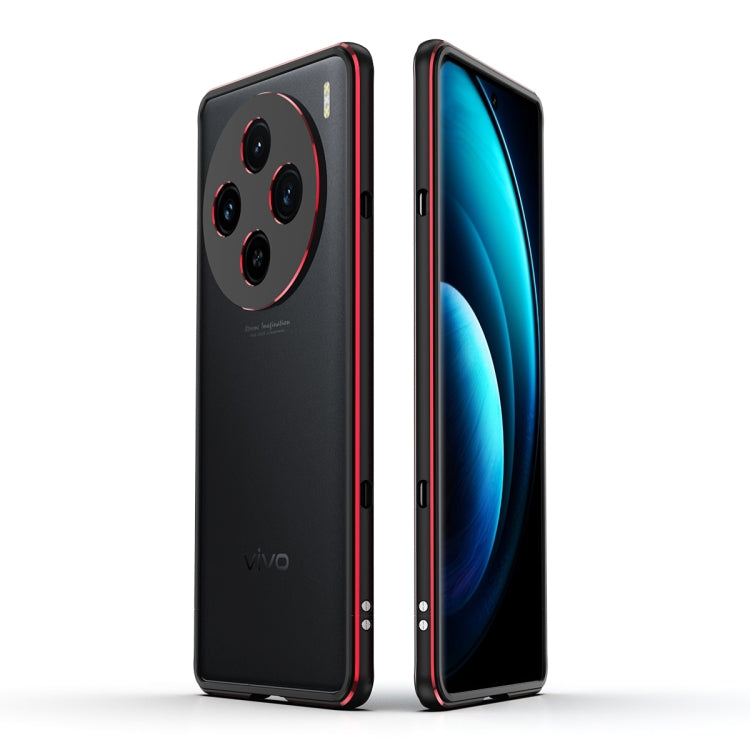 For vivo X100 Aurora Series Metal Frame Phone Case(Black Red)