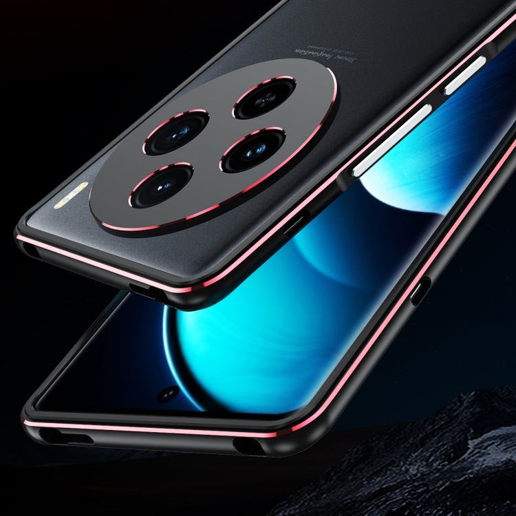 For vivo X100 Aurora Series Metal Frame Phone Case(Black Red)